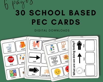 30 schoolgebaseerde PEC-kaarten met nu en volgend-bord - digitale download