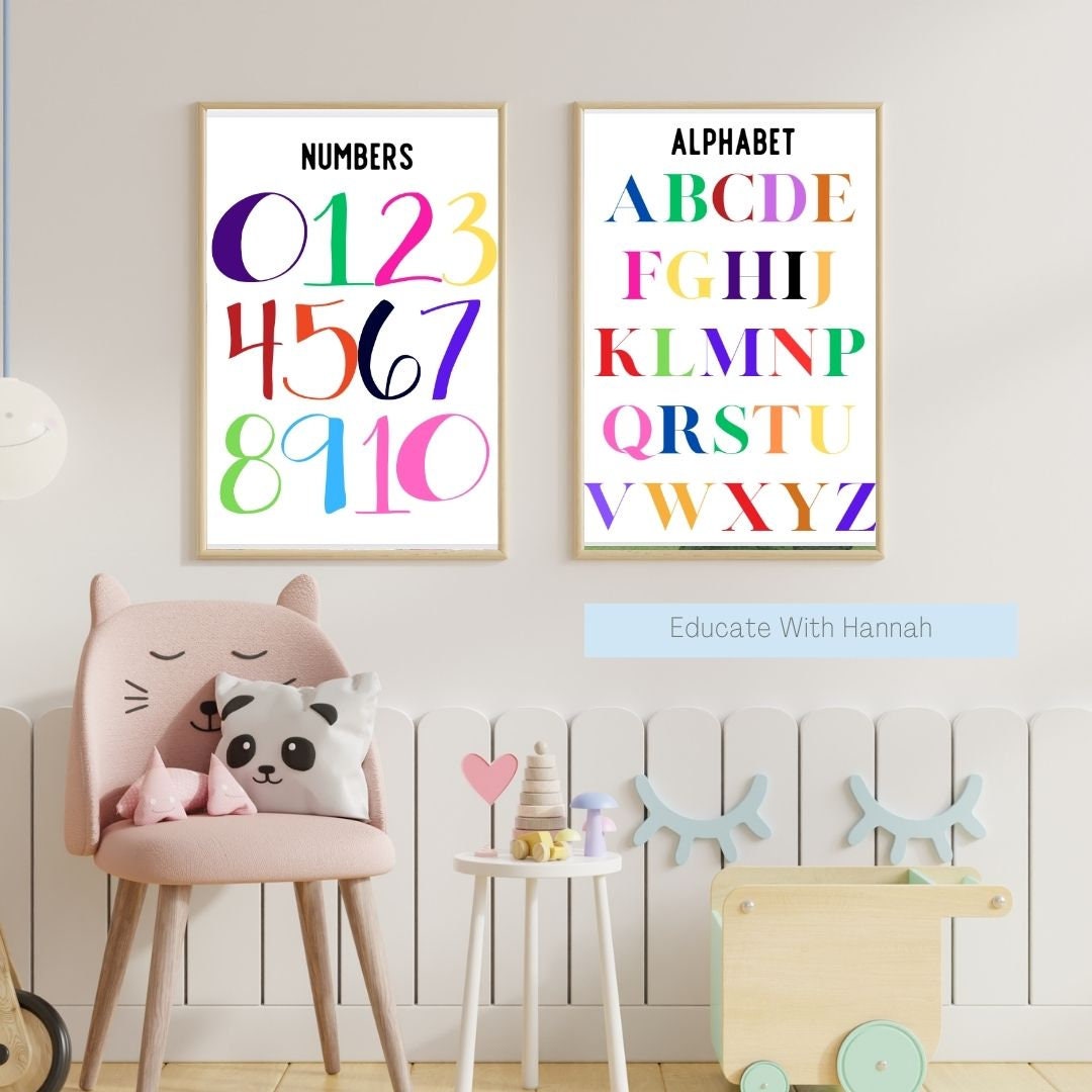 Letters and Numbers Educational Posters Prints - for Nursery, Classroom ...