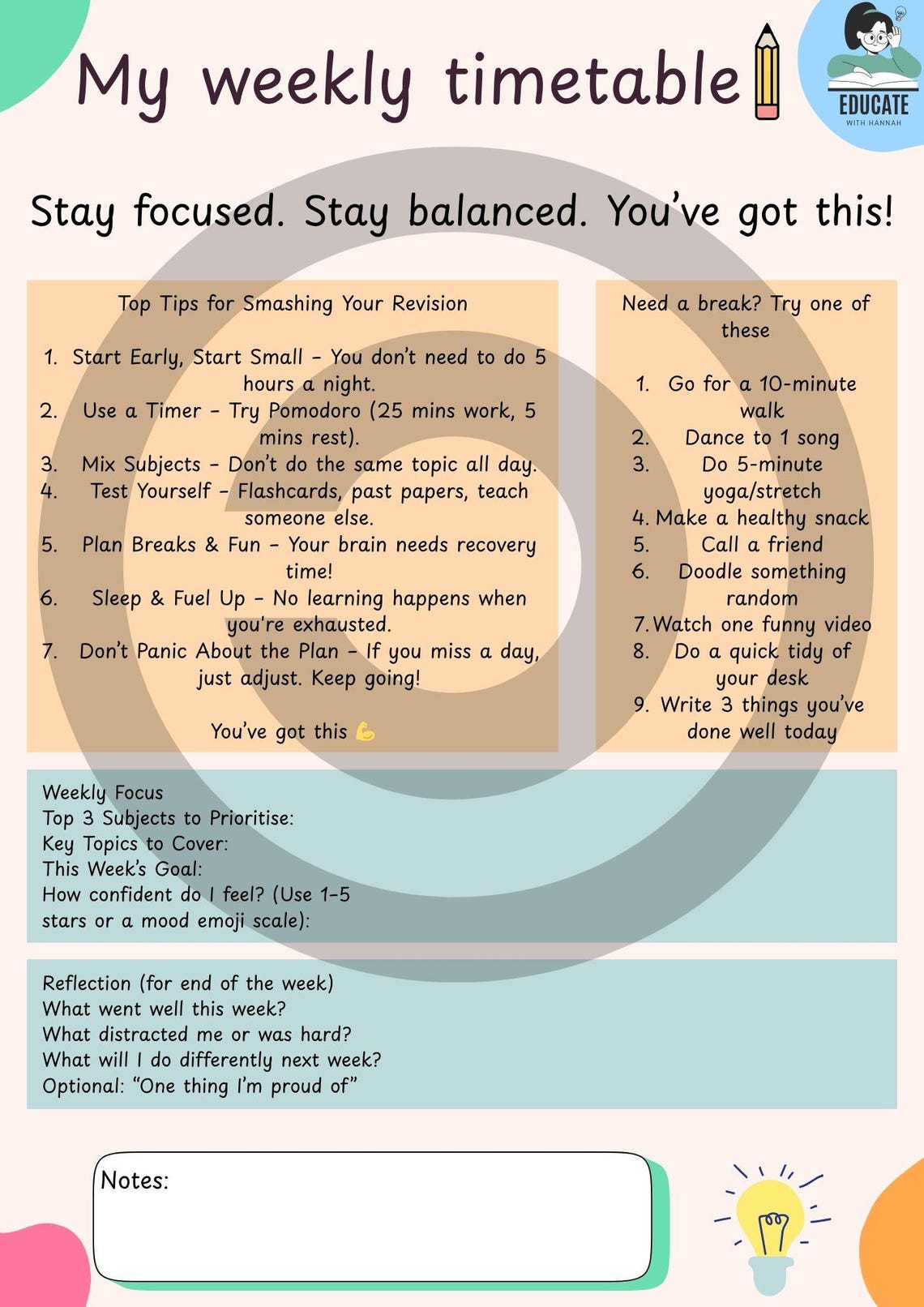 GCSE Weekly Revision Planner | Printable Study Schedule | Exam ...