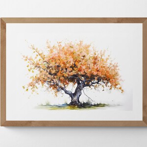 Watercolour Painting of Peach Tree, Printable Digital Art, Trees, Scenery, Landscape Art