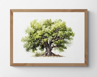 Watercolour Painting of a Mesmerizing Mulberry Tree, Printable Digital Art, Trees, Scenery, Landscape Art