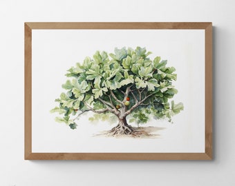 Fig Tree Watercolor Art Print: Wholesome Landscape (Digital Download)