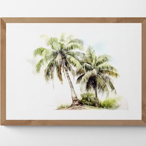 Coconut Tree Watercolour Printable Digital Art, a Taste of the Tropics, Trees, Scenery, Landscape Art