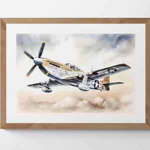 P-51 Mustang Digital Art Print, Downloadable Printable Landscape Digital Art, Fighter Planes, Landscape Art
