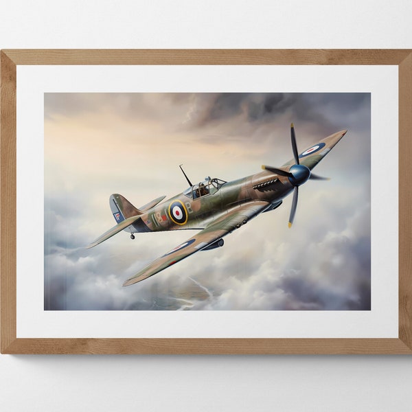 Spitfire MK IX Printable Digital Art | Aviation Decor, Downloadable Printable Landscape Digital Art, Fighter Planes, Landscape Art