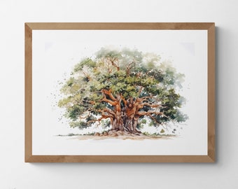 Serene Beauty of The Bodhi Tree, Watercolour Printable Digital Art, Trees, Scenery, Landscape Art
