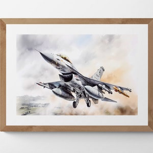 Art imprimable F-16 Fighting Falcon pour les fans d&#39;avions modernes, paysage imprimable téléchargeable, art numérique, avions de chasse, art du paysage