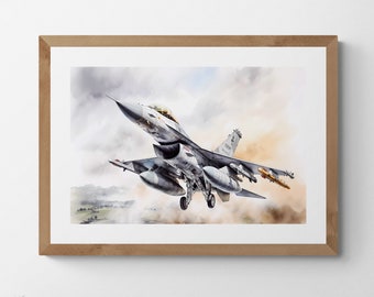 F-16 Fighting Falcon Art Print: Modern Aircraft Landscape (Digital Download)
