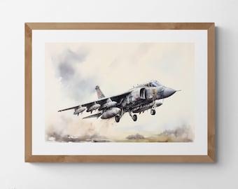Harrier Jump Jet Art Print: Military Aircraft Landscape (Digital Download)