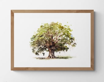 Chestnut Tree Watercolor Art Print: Rustic Landscape (Digital Download)