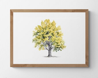 Ginkgo Tree Watercolor Art Print: Asian Landscape (Digital Download)