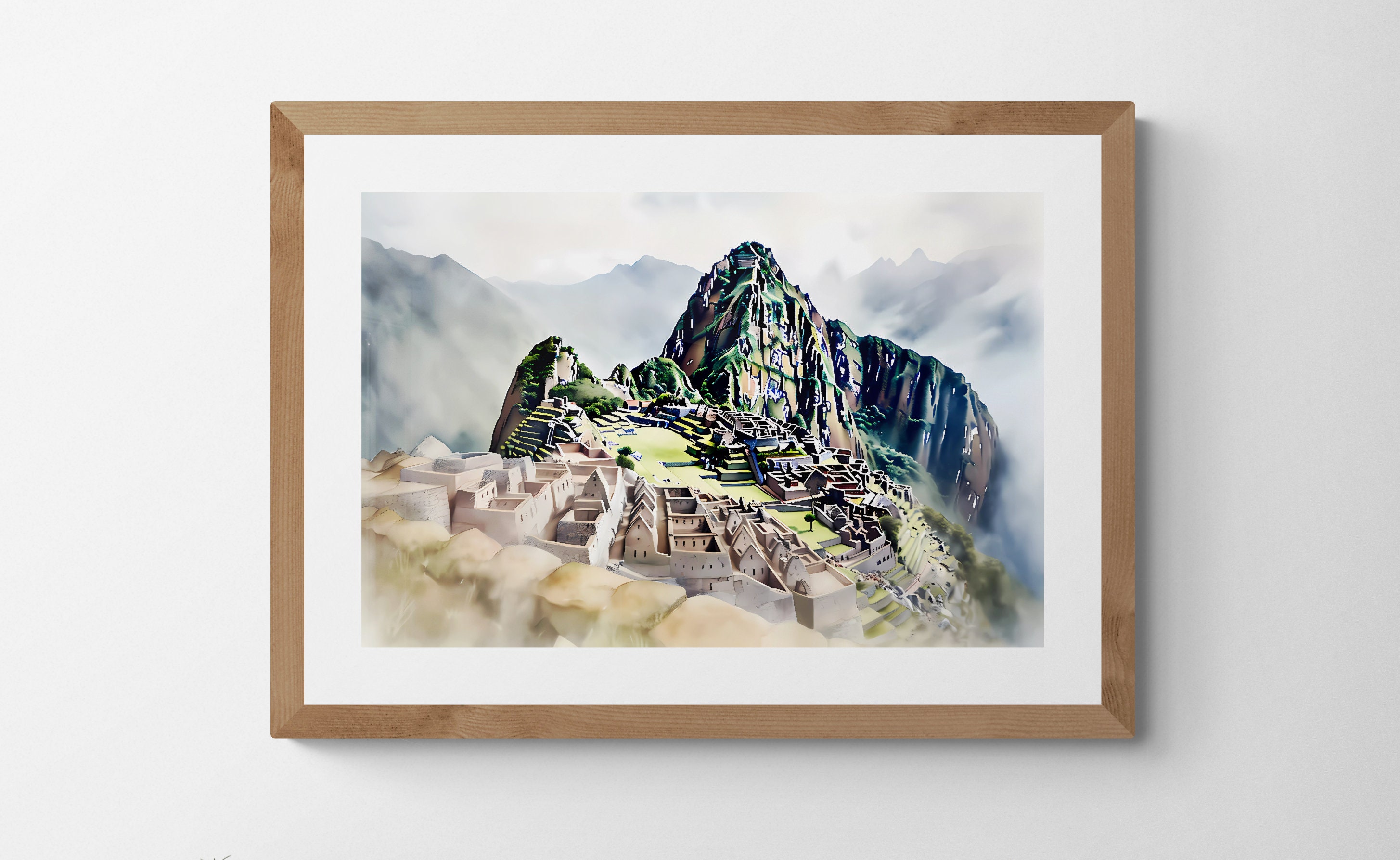 Machu Picchu Watercolour Print Printable Digital Art Wonders - Etsy