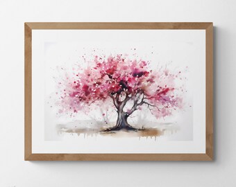 Cherry Blossom Tree Watercolor Art Print: Delicate Floral Landscape (Digital Download)