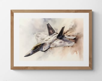 F-22 Raptor Art Print: Stealth Fighter Landscape (Digital Download)