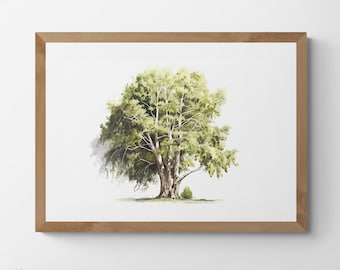 Watercolour Painting of a Poplar Tree, Printable Digital Art, Trees, Scenery, Landscape Art