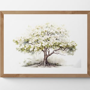 Dogwood Tree Watercolour Printable Digital Art, a Delicate Touch for Your Walls, Trees, Scenery, Landscape Art