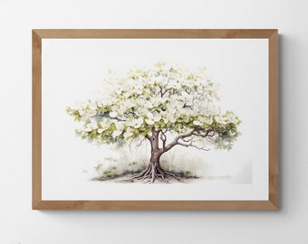 Dogwood Tree Watercolor Art Print: Delicate Floral Landscape (Digital Download)