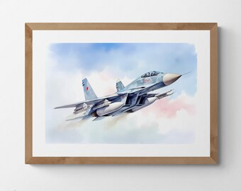 MiG-29 Fulcrum Printable Art for Soviet Aircraft Enthusiasts, Downloadable Printable Landscape Digital Art, Fighter Planes, Landscape Art
