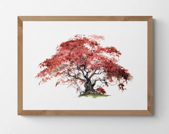 Watercolour Painting of a Japanese Maple Tree, Printable Digital Art, Trees, Scenery, Landscape Art