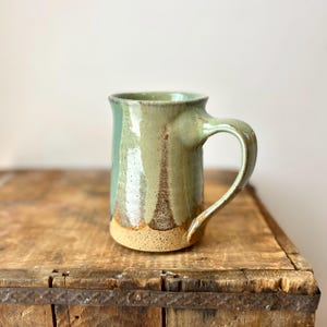 Handmade Pottery Drip Tapered Mug in Birch, Rustic Blue and Sage