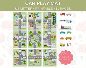 Tapete de juego con coches para imprimir - Descarga instantánea - Juego imaginativo y abierto