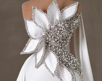 White Celebrity Dresses Mermaid Crystal Prom dress Sleveless gown