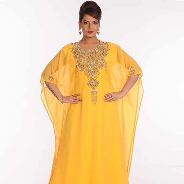 Sale !! New Evening Moroccan Dubai Bedded Kaftan Arabian farasha Abaya Party Fancy Dresses African Clothing Aari Embroidered Work Dresses