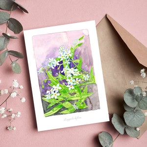 Tarjeta postal ilustracion flores acuarela