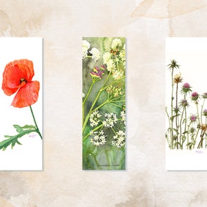 Set of three botanical bookmarks, watercolor illustration, stationery sets