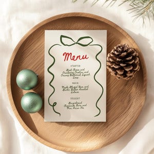 Wavy Christmas Menu Template, Whimsical Dinner Menu, Holiday Dinner Party Menu, Editable Friendsmas Menu Cards, Hand Drawn Menu Canva DIY