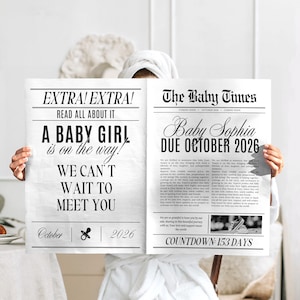 Pregnancy Announcement Newspaper, Editable Newspaper Pregnancy Announcement, Large Newspaper Baby, Baby Newspaper Template Baby Shower Canva