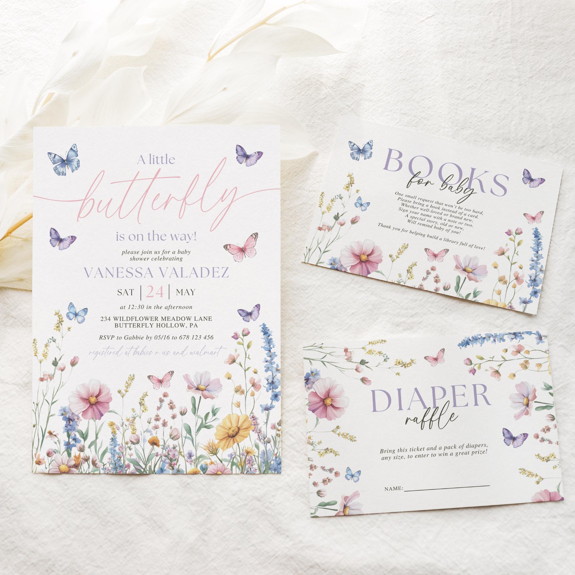 Butterfly Baby Shower Bundle, Purple Baby Shower Butterfly Invitation ...