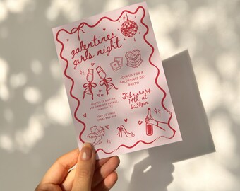 Galentines Day Invitation, Hand Drawn Galentines Invitation, Galentines Day Card, Coquette Girls Night, Editable Valentines Party Invitation
