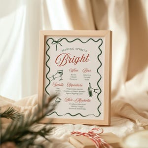 Making Spirits Bright Cocktail Sign, Merry Christmas Sign, Christmas Party, Hand Drawn Christmas Printable, Holiday Bar Menu Sign Template