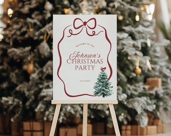 Christmas Party Welcome Sign Template, Whimsical Christmas Sign, Editable Christmas Party Decor, Hand Drawn Friendsmas Holiday Party Canva