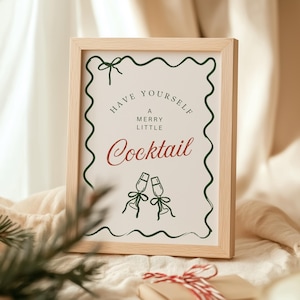 Merry Little Cocktail Sign, Merry Christmas Sign, Christmas Party, Hand Drawn Christmas Printable, Festive Holiday Bar Menu Sign, Xmas Canva