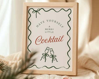 Merry Little Cocktail Sign, Merry Christmas Sign, Christmas Party, Hand Drawn Christmas Printable, Festive Holiday Bar Menu Sign, Xmas Canva