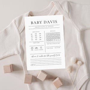 Minimalist Baby Shower Predictions And Advice Card Template, Wishes For Baby, Modern Baby Predictions, Editable Predictions Game Canva DIY