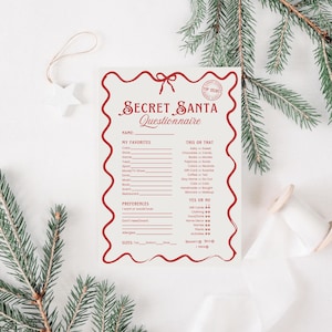 Secret Santa Questionnaire, Editable Secret Santa Survey, Christmas Wish List, Favorite Things, Secret Santa Questionnaire Printable Canva
