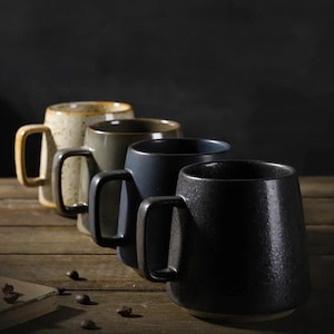 12oz Ceramic Coffee Mug, Rustic, Nordic Style, White, Black, Grey, Japanese design