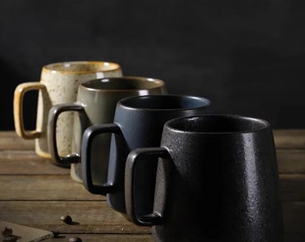 Tasse à café en céramique de 12 oz, style rustique, nordique, blanc, noir, gris, design japonais