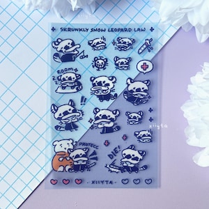 Skrunkly Snow Leopard Law [OP] Sticker Sheet | Clear Semi Transparent Colored Borders | Heart Pirate Straw Hat Show