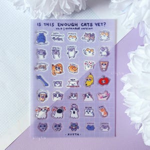 Is This Enough Cats Yet Sticker Sheet | Clear Transparent Stickers For Bullet Journaling, Planners, or Deco | Silly Cat Meme & Pun Doodles