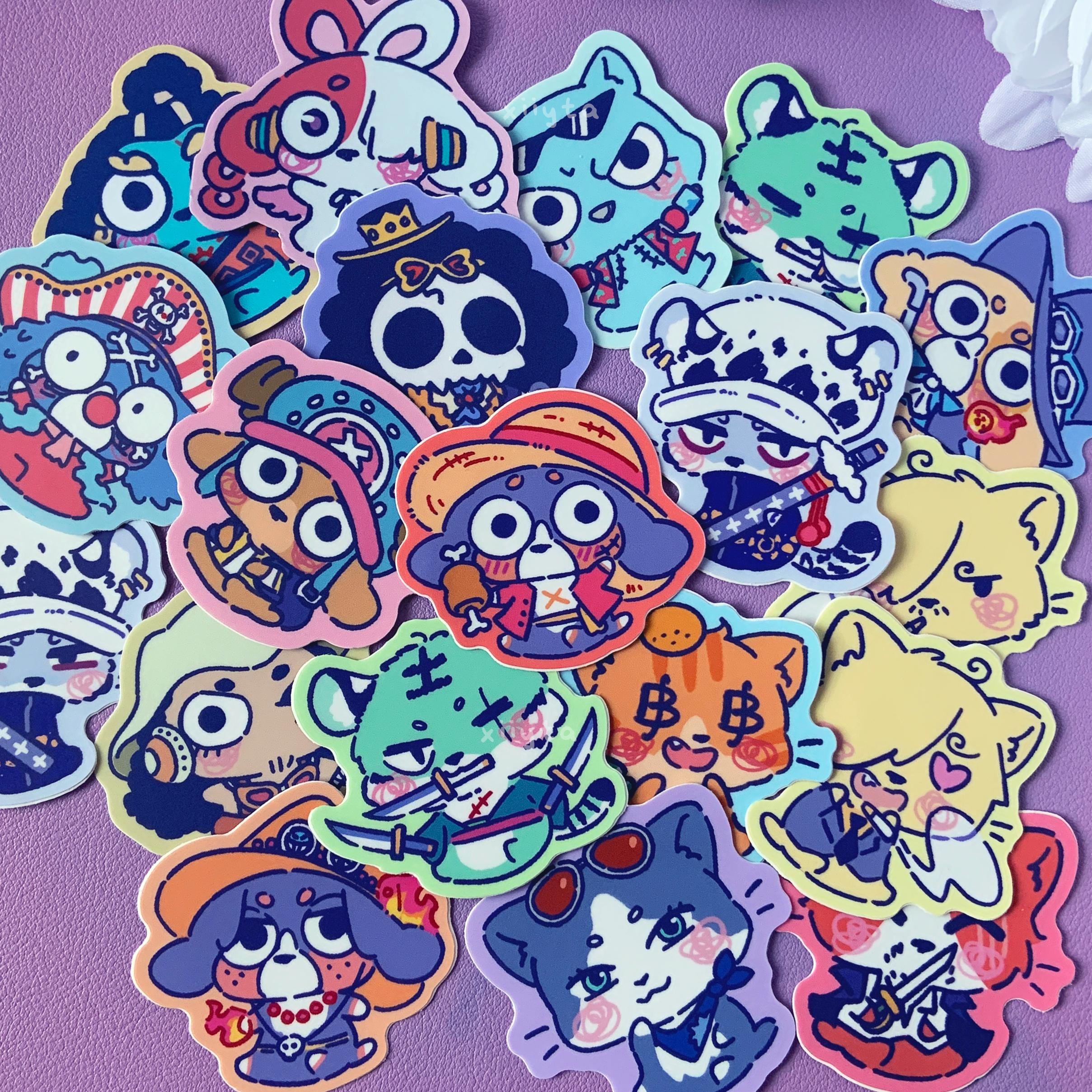 OP Pirate Dog and Cat Stickers | Cute 2 Inch Colored Border Sticker | Kawaii Chibi Anime Straw Hat Animals