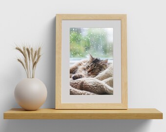 Cat Portrait Gift for Cat Lover Sleeping Cat Art Cute Pet Portrait Cat Owner Gift Cat Photography Cat Mom Gift Cozy Animal Art