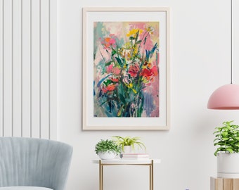 Abstract Wildflower Painting Colorful Flower Artwork in Vibrant Bold Colors Nature-Inspired Botanical Print for Modern Home Decor