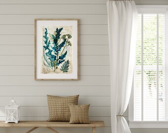 Seaweed Art for Aquatic Home Decor Ocean-Inspired Wall Art for Vintage Ocean Decor Blue and Green Artwork Marine Life Art Ocean Lover Gift