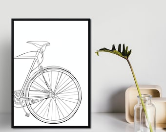 Elegante dibujo de bicicleta, arte de pared, arte lineal moderno y elegante, impresión minimalista de ciclismo, obra de arte enmarcada para decoración del hogar, regalo perfecto para ciclistas.
