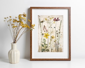 Vintage Wildflower Print Retro Flower Poster Botanical Artwork for Living Room Wildflower Illustration Gift for Flower Lover Floral Decor