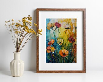 Abstract Wildflower Painting Colorful Flower Artwork in Vibrant Bold Colors Nature-Inspired Botanical Print for Modern Home Decor